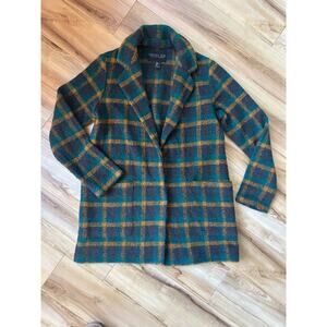 Rachel Zoe Green Plaid Wool Blend Jacket Size M Cozy Hidden Snaps with Pockets